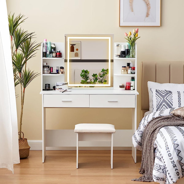 Latitude Run® Khilola 42.5" Makeup Vanity Set with Lighted Mirror and